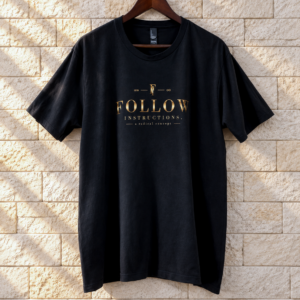 Follow Instructions Gilded men's black tee front view