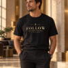 an wearing Follow Instructions Gilded black Gold Standard tee