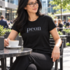 Woman wearing Peon Titanium women's statement tee by Implied Supply