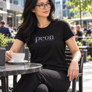 Woman wearing Peon Titanium women's statement tee by Implied Supply